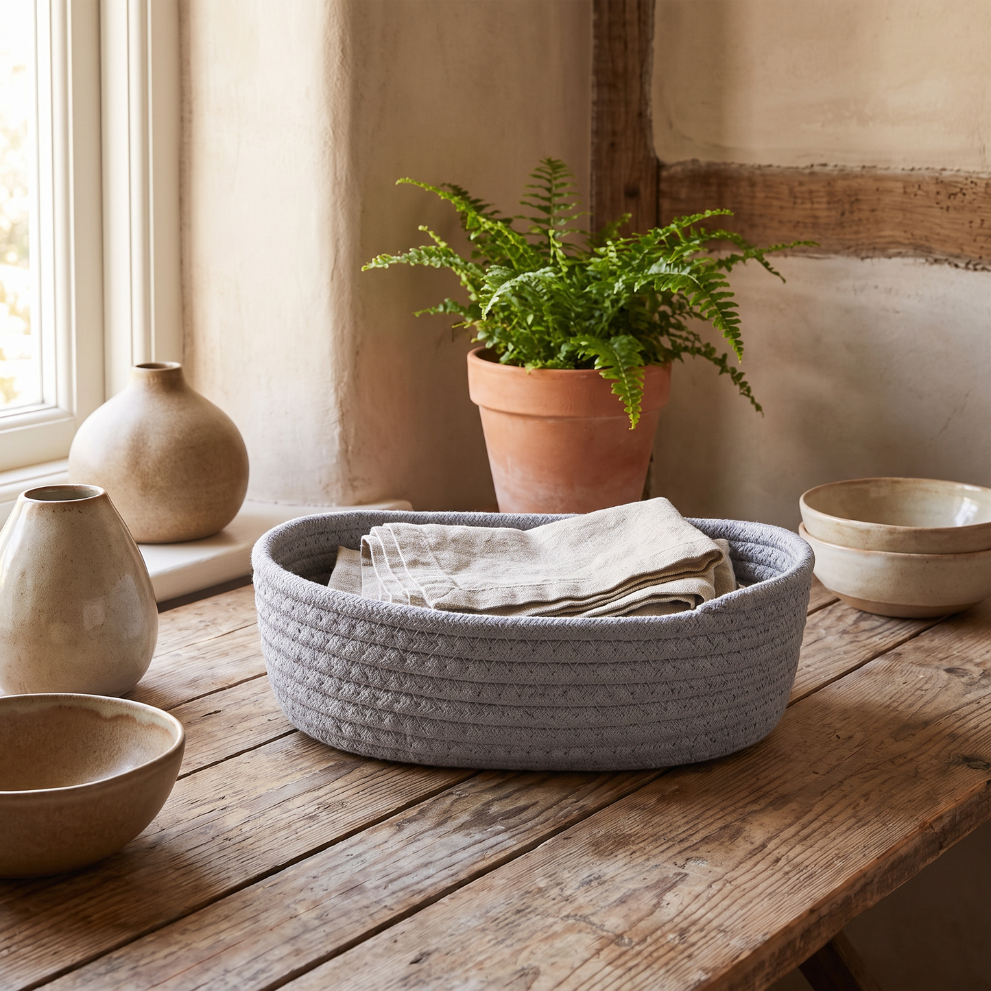 Cotton Rope Storage Basket Small Woven Oval