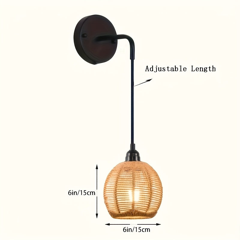 Boho Rattan Wall Light | Handwoven Bedside & Living Room Sconce