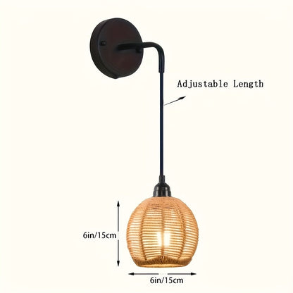 Boho Rattan Wall Light | Handwoven Bedside & Living Room Sconce