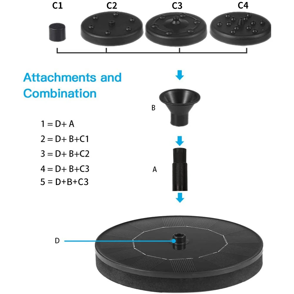Spray nozzles supplied with the fountain