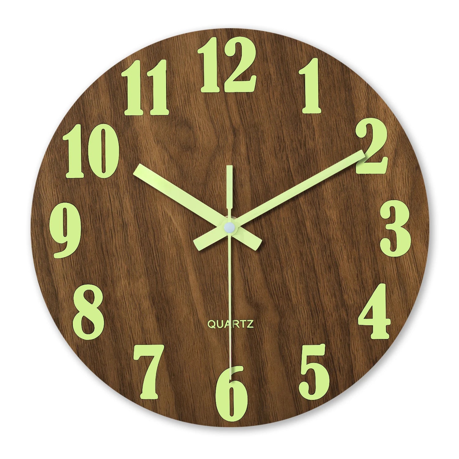 Wooden wall clock face shown in daylight