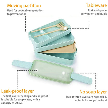 3-Tier Bento Lunch Box | Wheat Straw, 900ml Leakproof | EcoStack