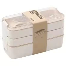 3-Tier Bento Lunch Box | Wheat Straw, 900ml Leakproof | EcoStack