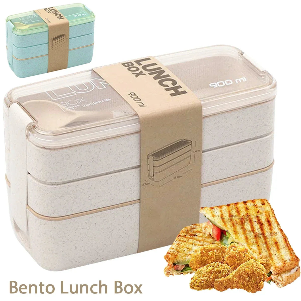 3-Tier Bento Lunch Box | Wheat Straw, 900ml Leakproof | EcoStack