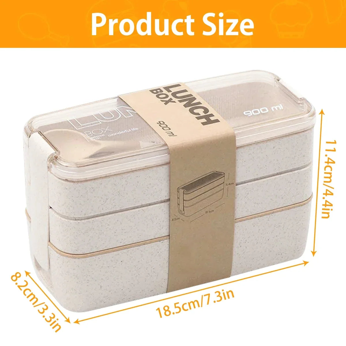 3-Tier Bento Lunch Box | Wheat Straw, 900ml Leakproof | EcoStack