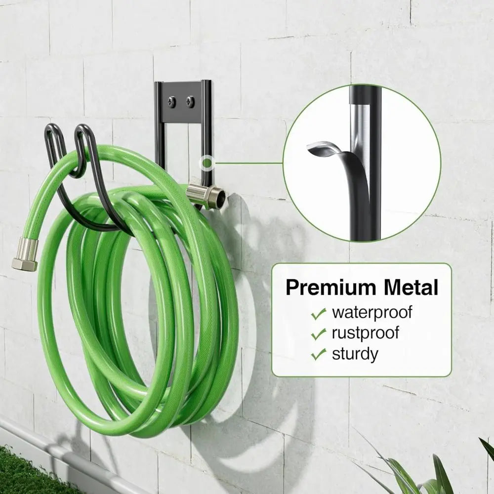 Wall mounted hose holder shown from the side