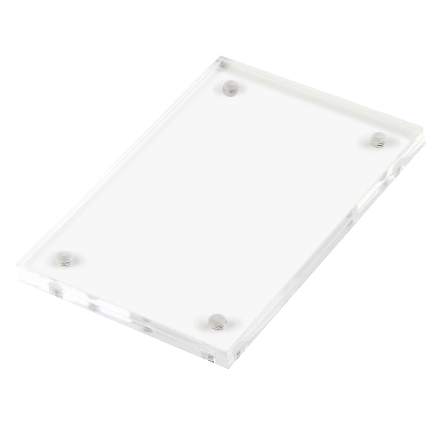 Empty acrylic photo block showing the magnetic corners