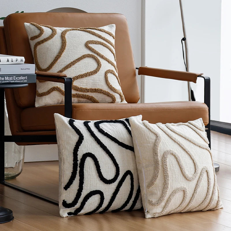 Cushion covers shown in beige, coffee and black