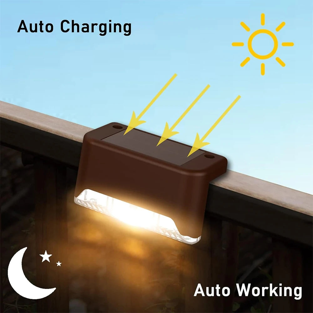Run of solar lights lining a path at night