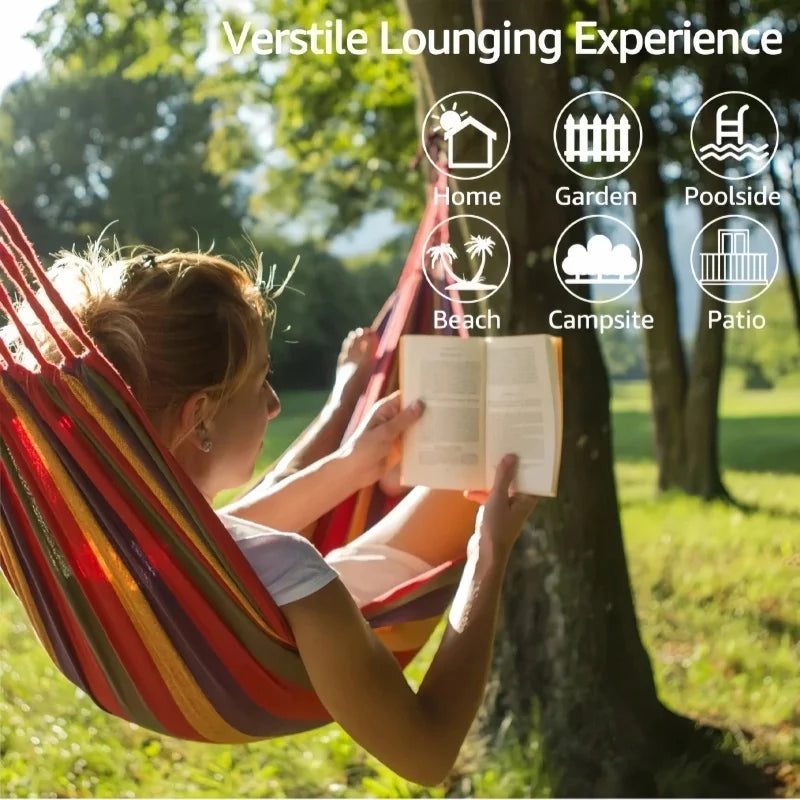 Canvas Hammock | Striped Double Swing Bed for Garden & Camping