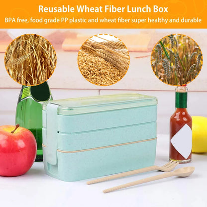3-Tier Bento Lunch Box | Wheat Straw, 900ml Leakproof | EcoStack