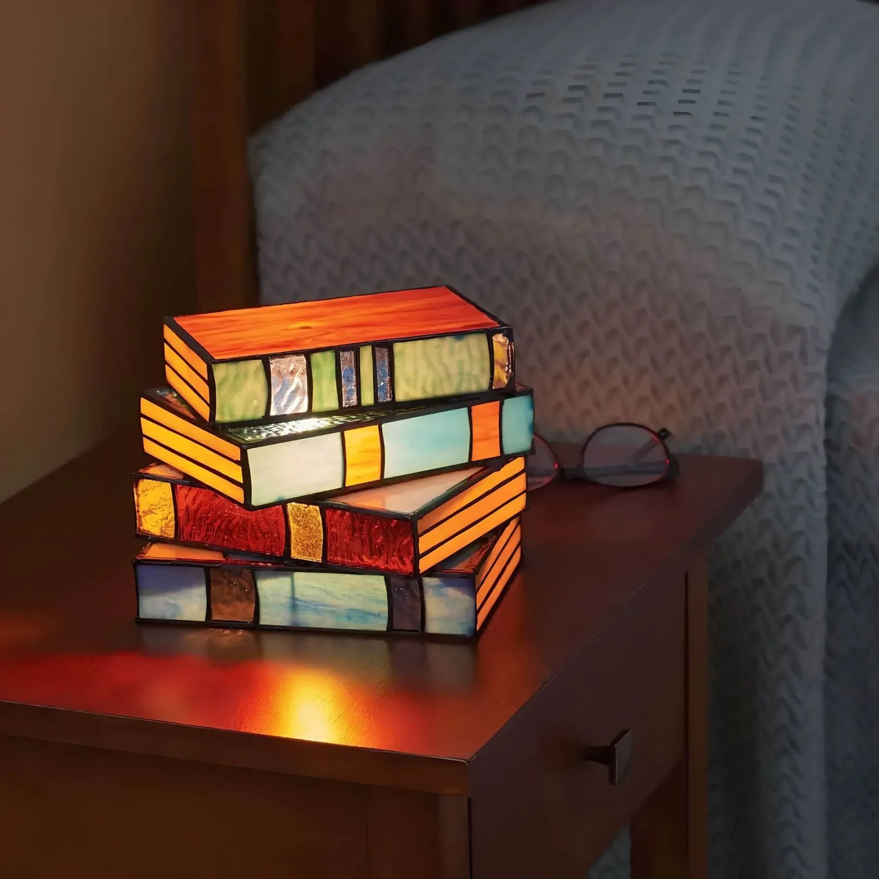 Stained Glass Book Lamp Set of 3 | Handcrafted Art Lighting