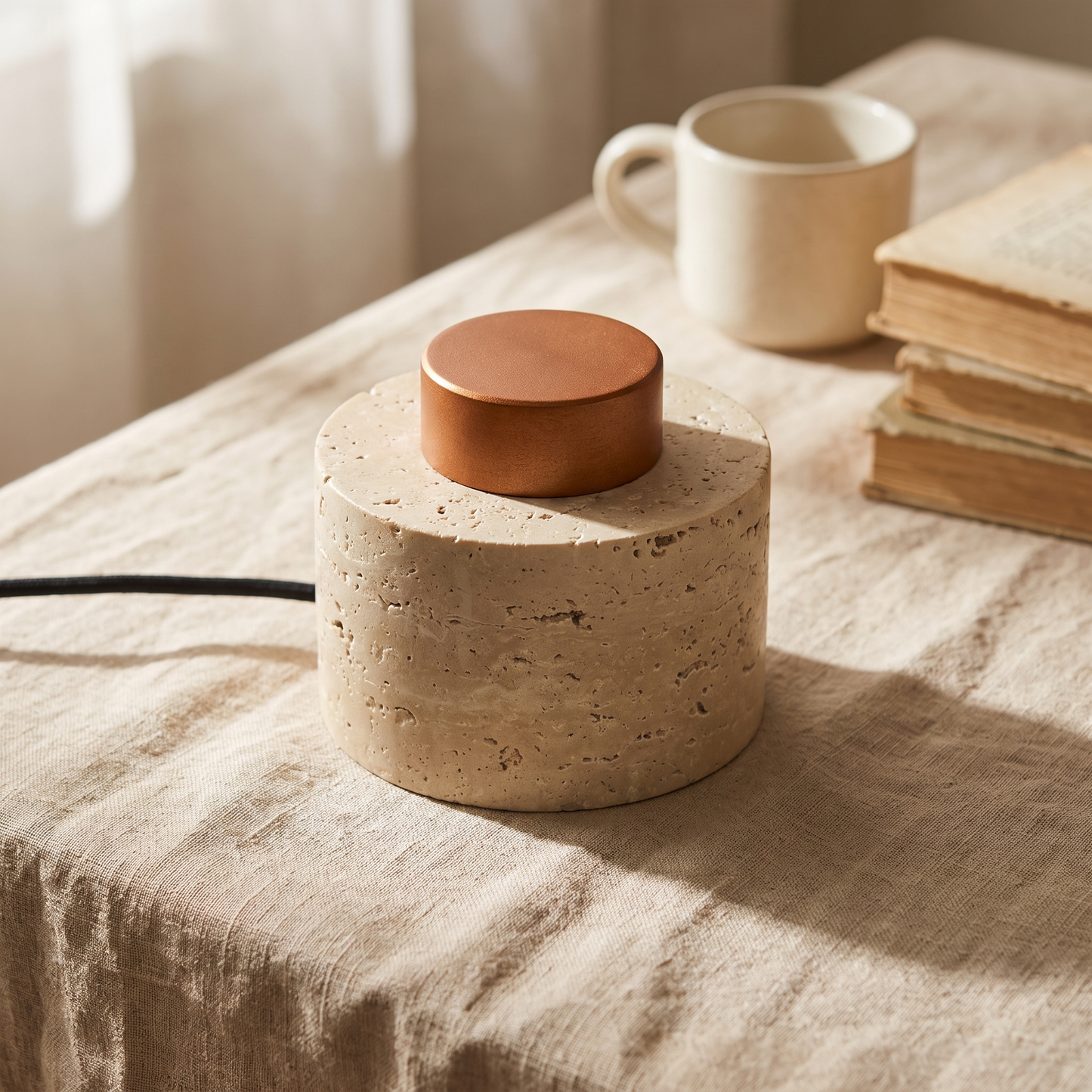 Travertine Stone Pendant Light Wabi-Sabi Bedside Lamp