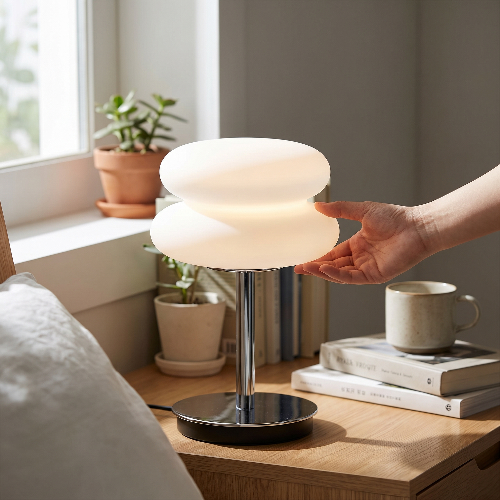 Cream Bedside Table Lamp 3-Colour Dimmable USB-C