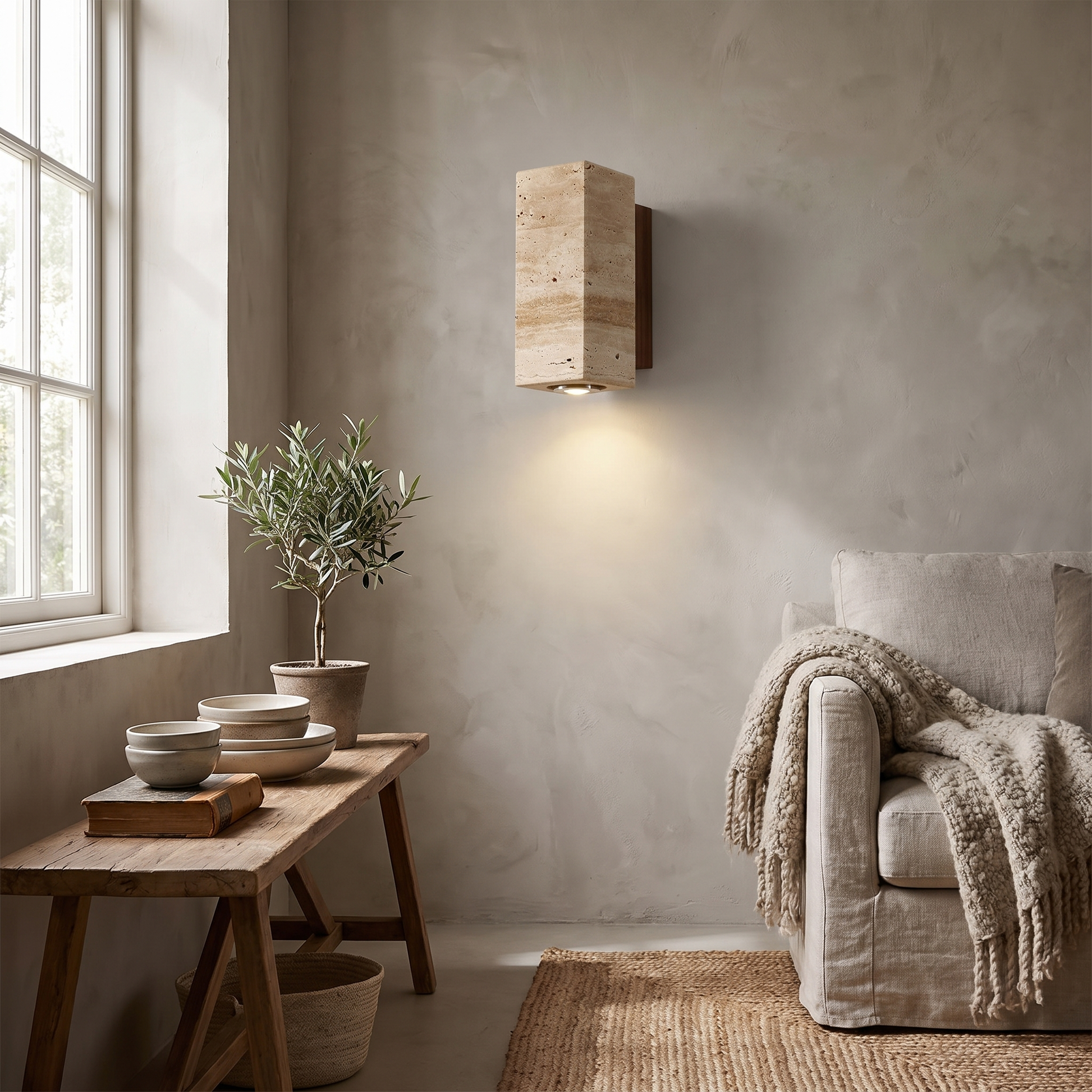 Travertine Marble Wall Light Wabi-Sabi Up and Down LED Sconce