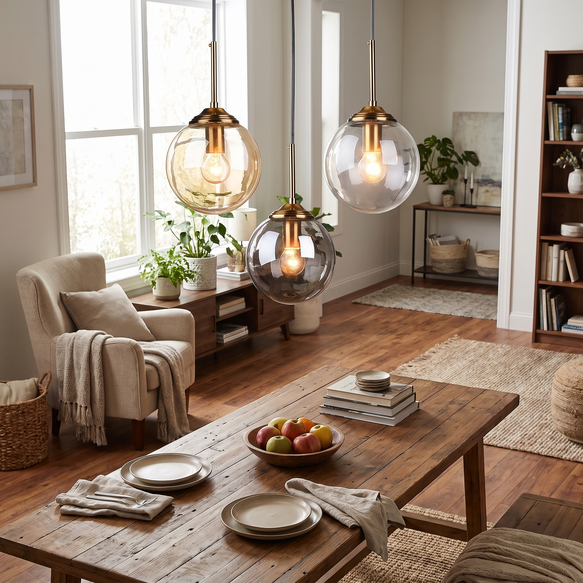 Smoked Glass Globe Pendant Light Brass Nordic Hanging Lamp