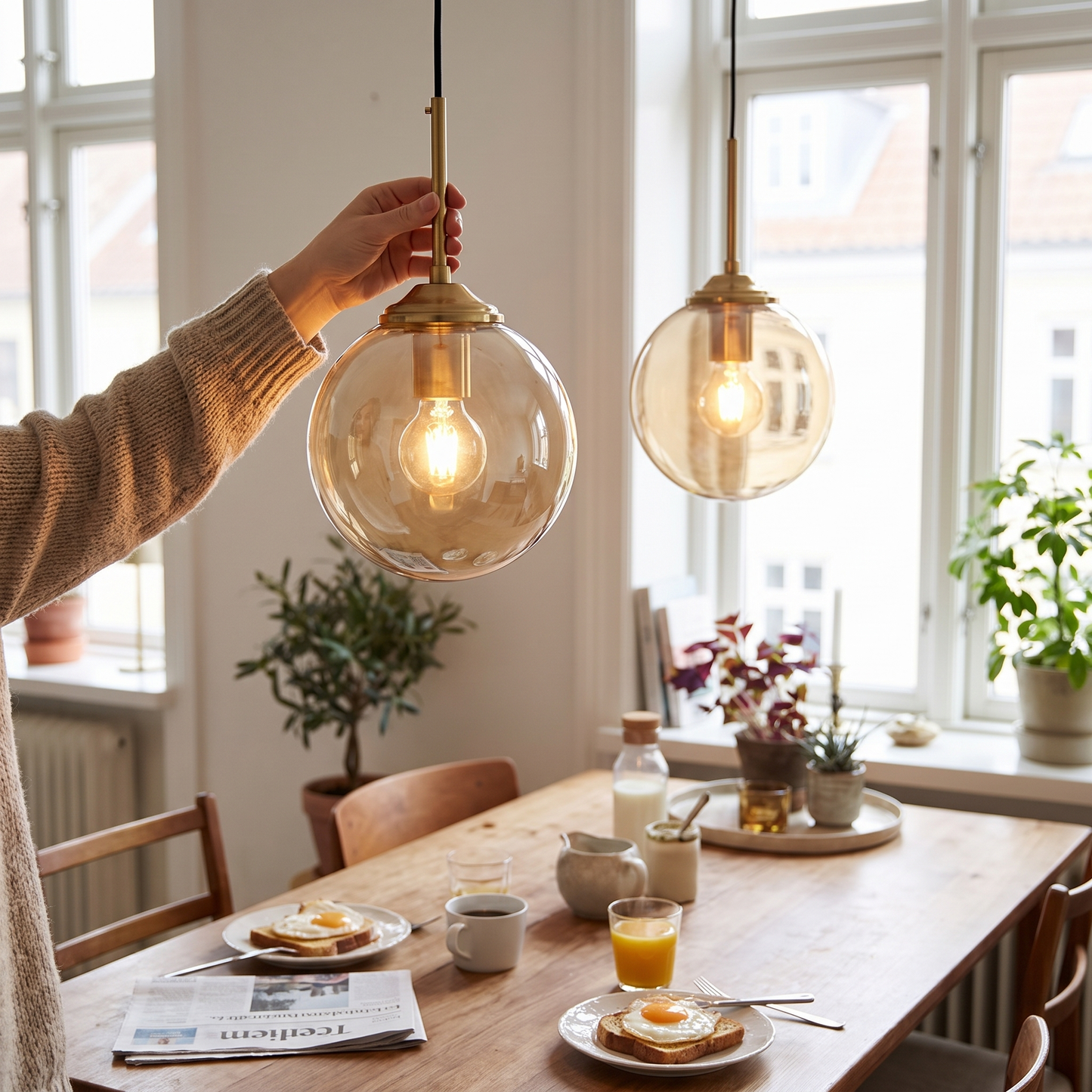 Smoked Glass Globe Pendant Light Brass Nordic Hanging Lamp