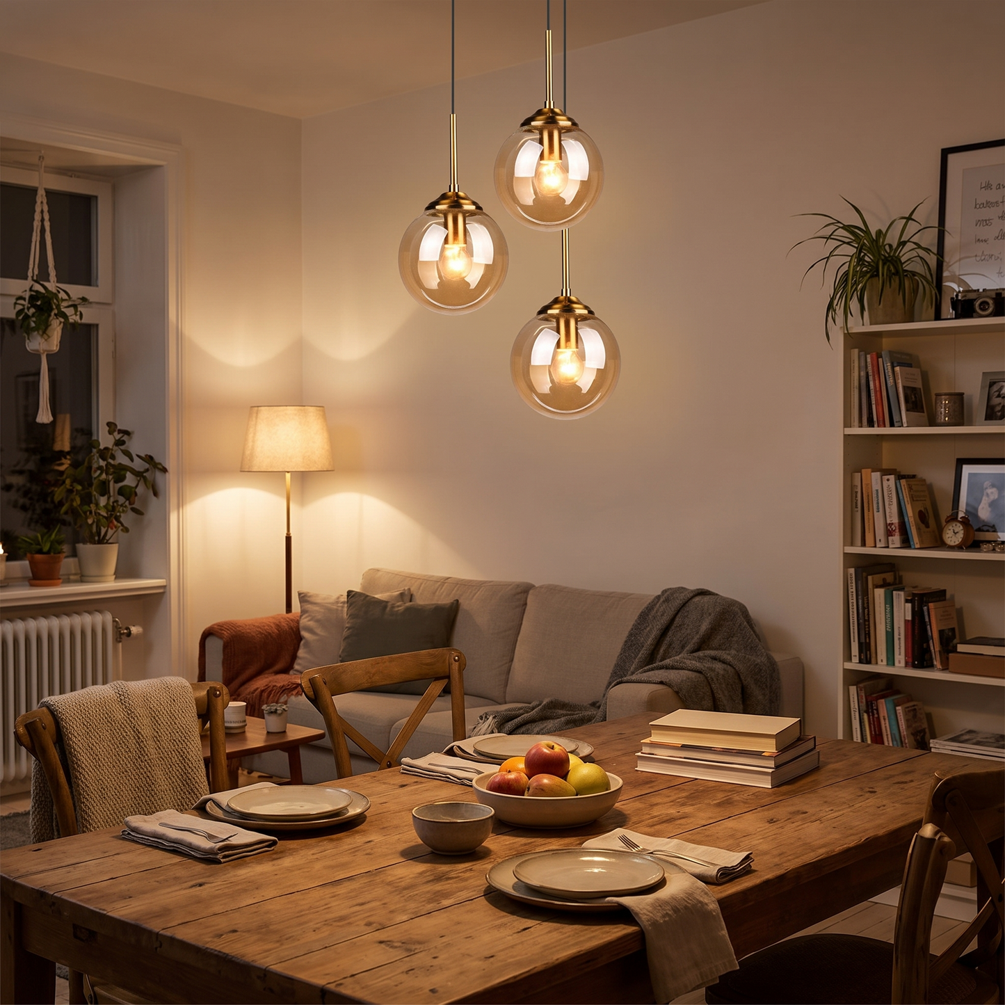 Smoked Glass Globe Pendant Light Brass Nordic Hanging Lamp