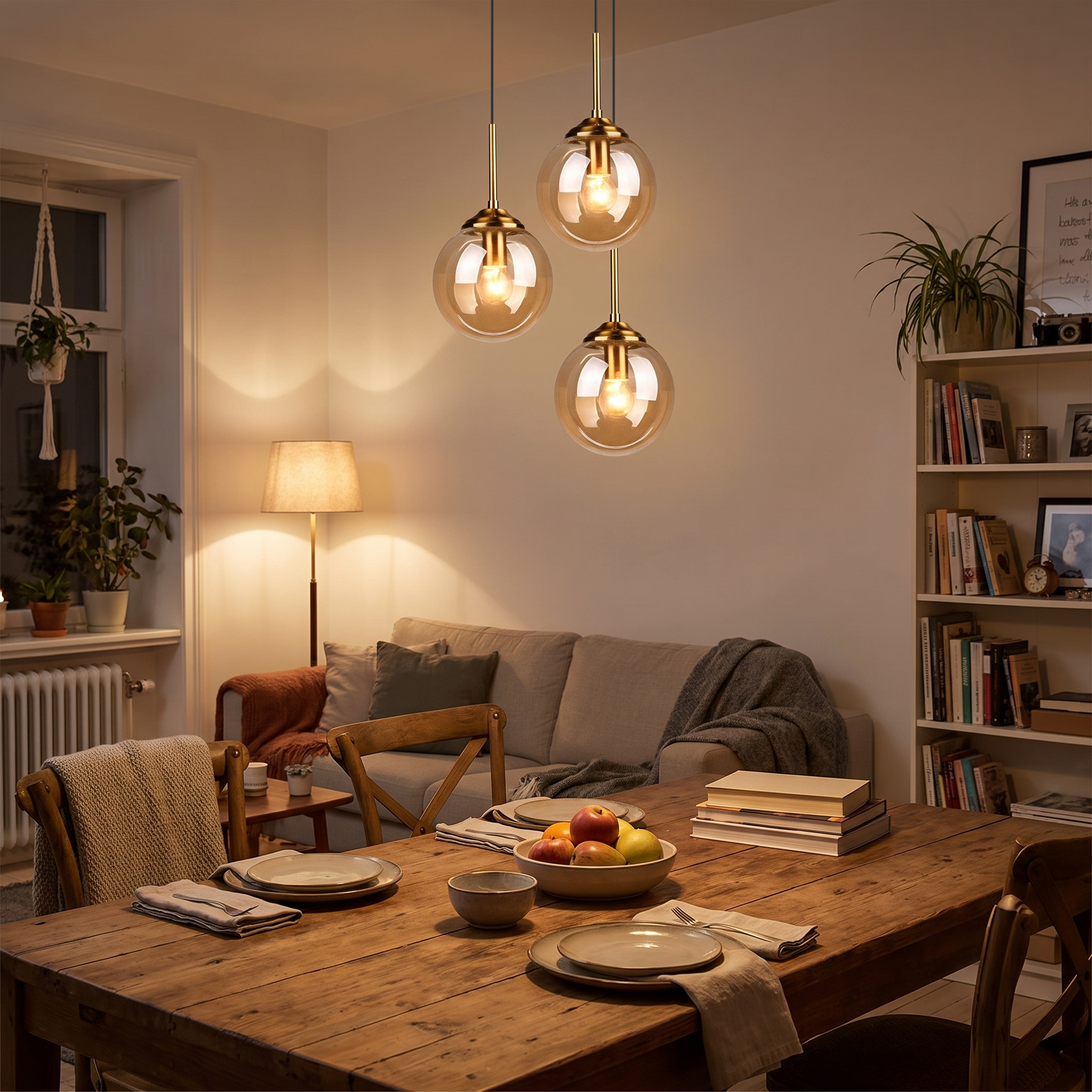 Smoked Glass Globe Pendant Light Brass Nordic Hanging Lamp