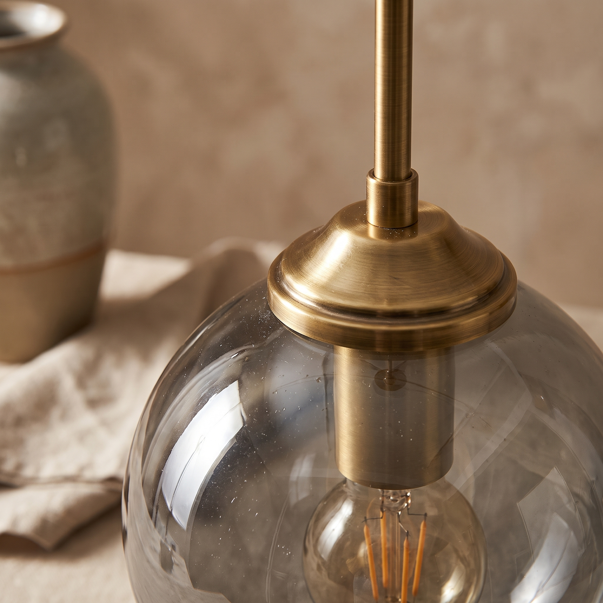 Smoked Glass Globe Pendant Light Brass Nordic Hanging Lamp