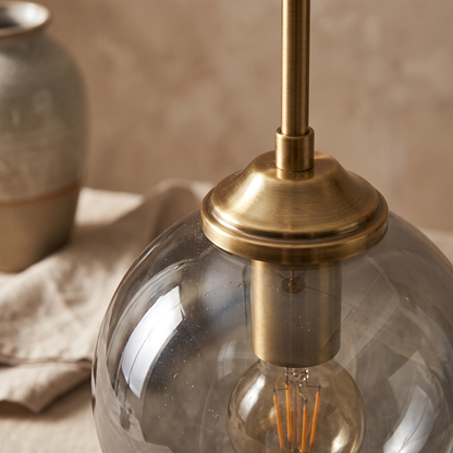 Smoked Glass Globe Pendant Light Brass Nordic Hanging Lamp