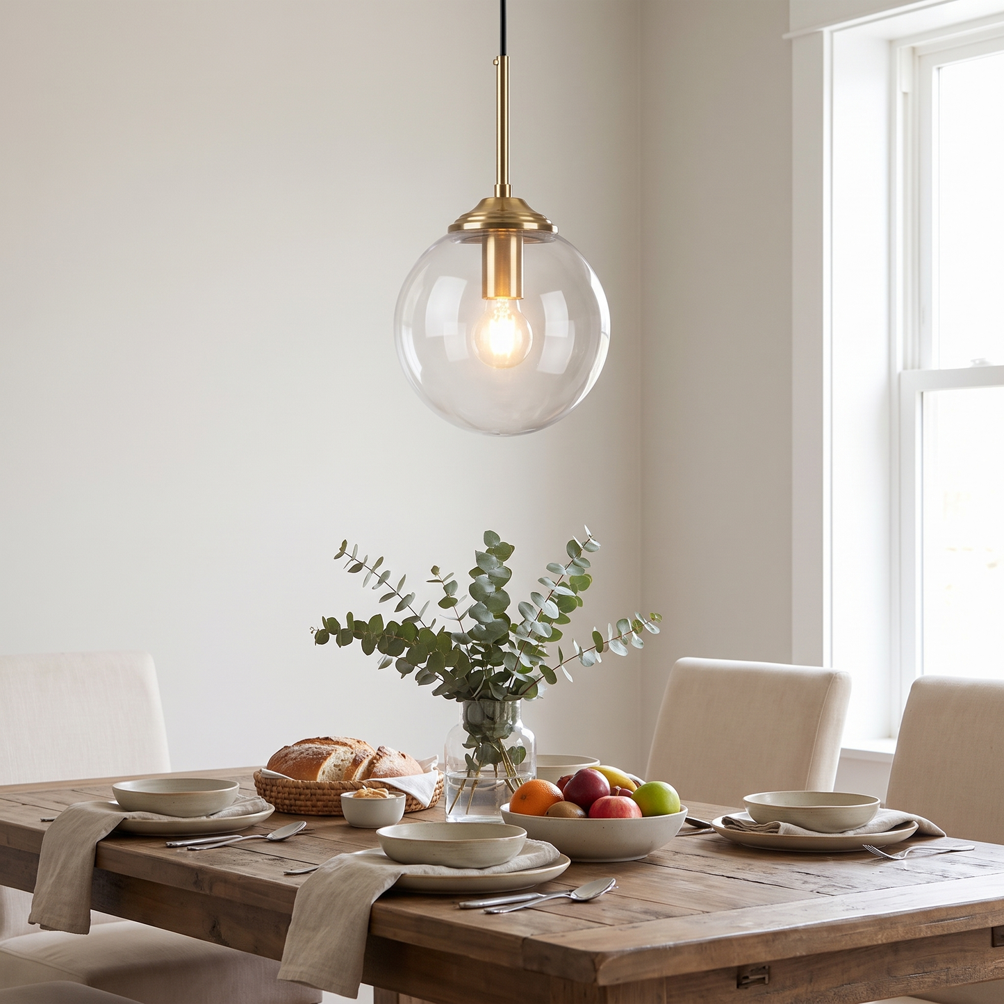 Smoked Glass Globe Pendant Light Brass Nordic Hanging Lamp