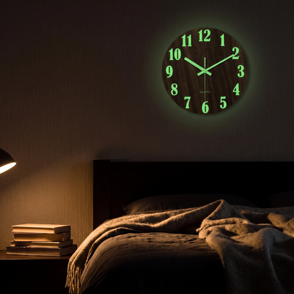 Luminous Wood Wall Clock Silent Glow-in-the-Dark Nordic