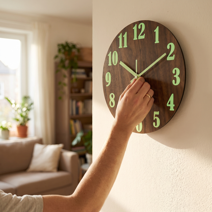 Luminous Wood Wall Clock Silent Glow-in-the-Dark Nordic