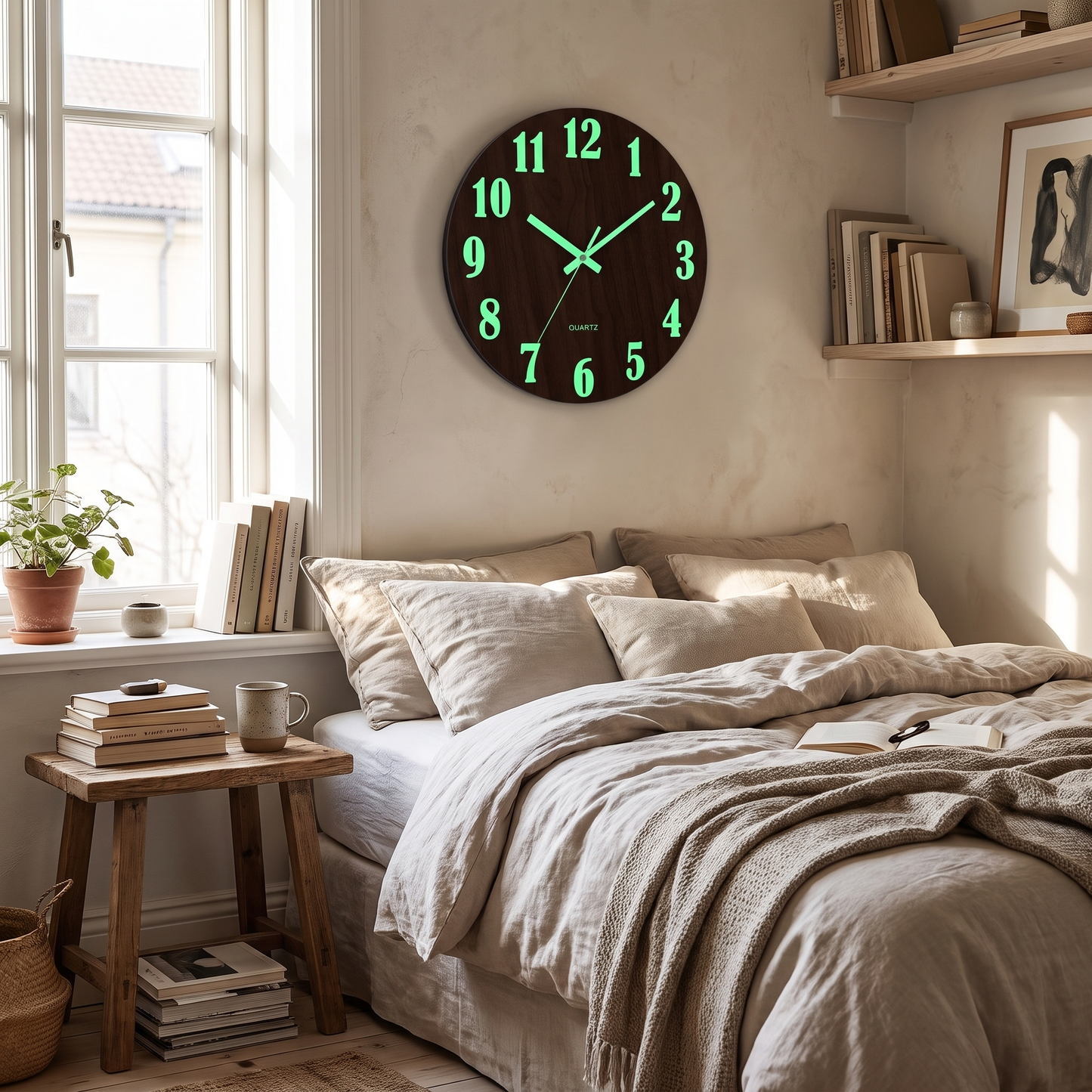 Luminous Wood Wall Clock Silent Glow-in-the-Dark Nordic
