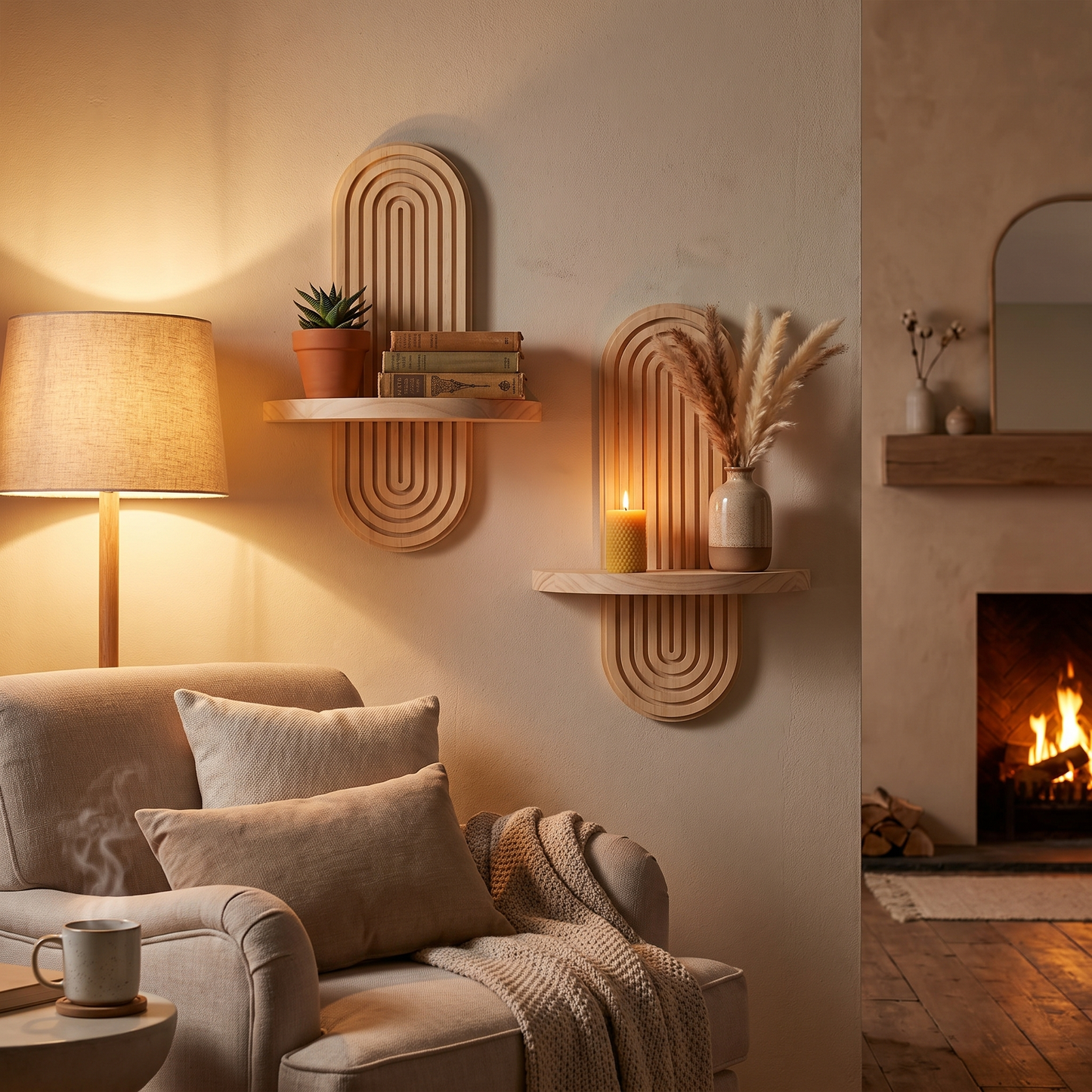 Arched Wooden Wall Shelf Boho Geometric Floating Display
