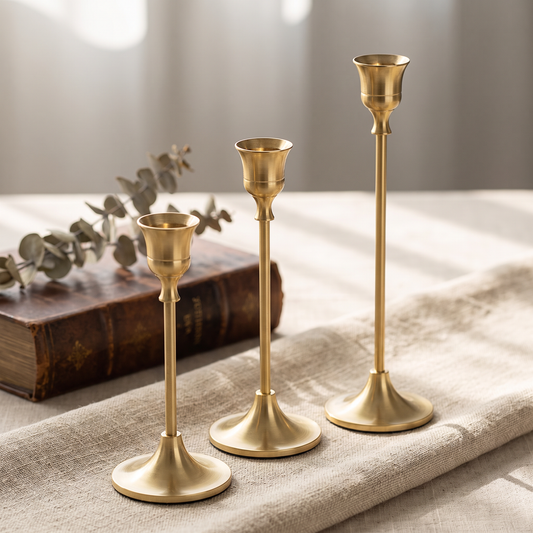 Vintage Metal Candle Holders Tapered Candlesticks Set of 3