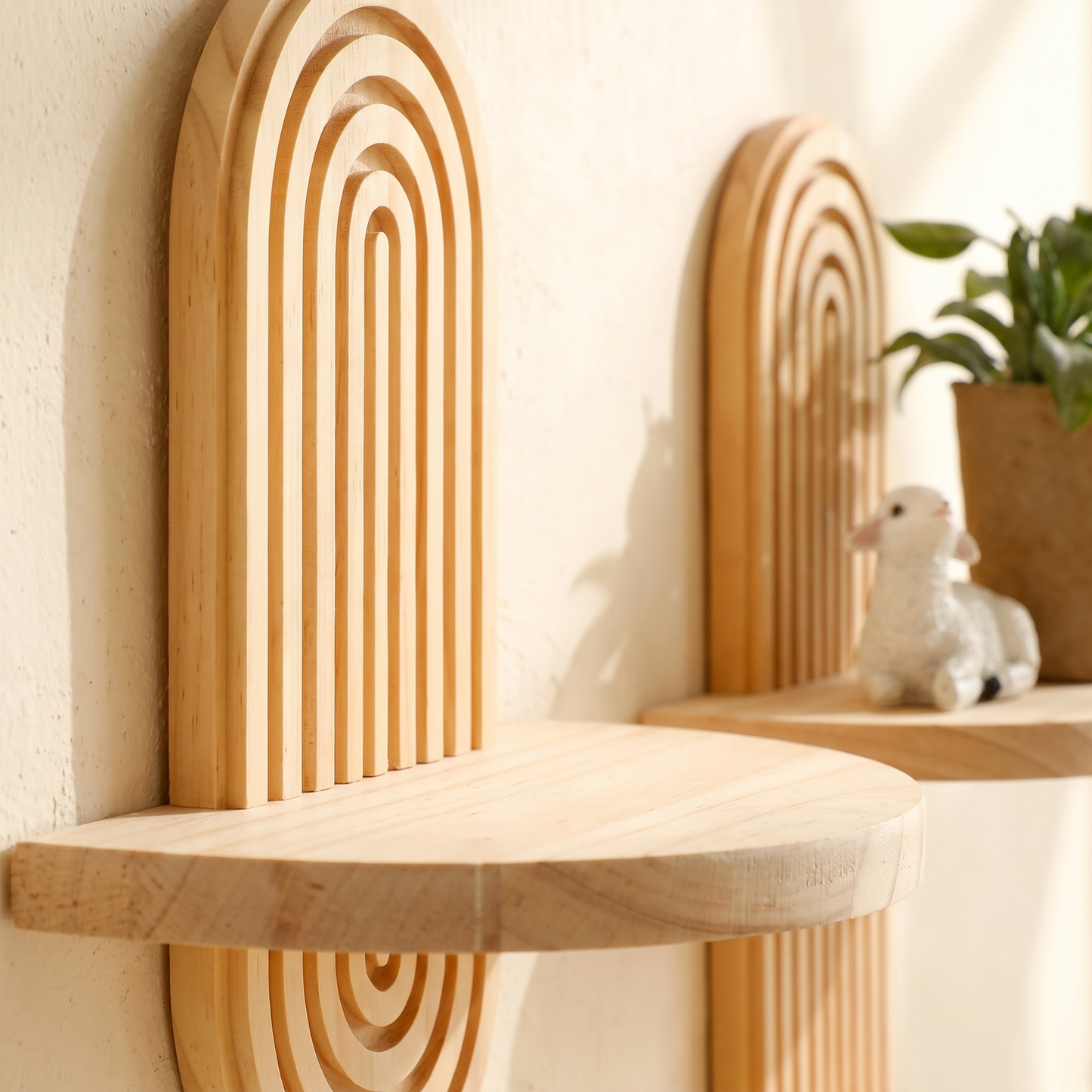 Arched Wooden Wall Shelf Boho Geometric Floating Display