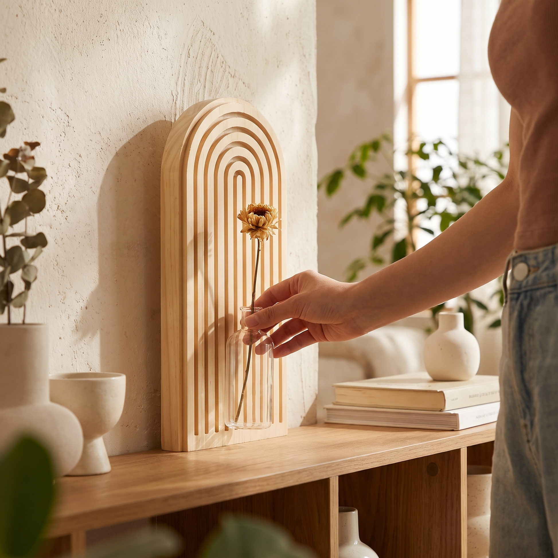 Arched Wooden Wall Shelf Boho Geometric Floating Display