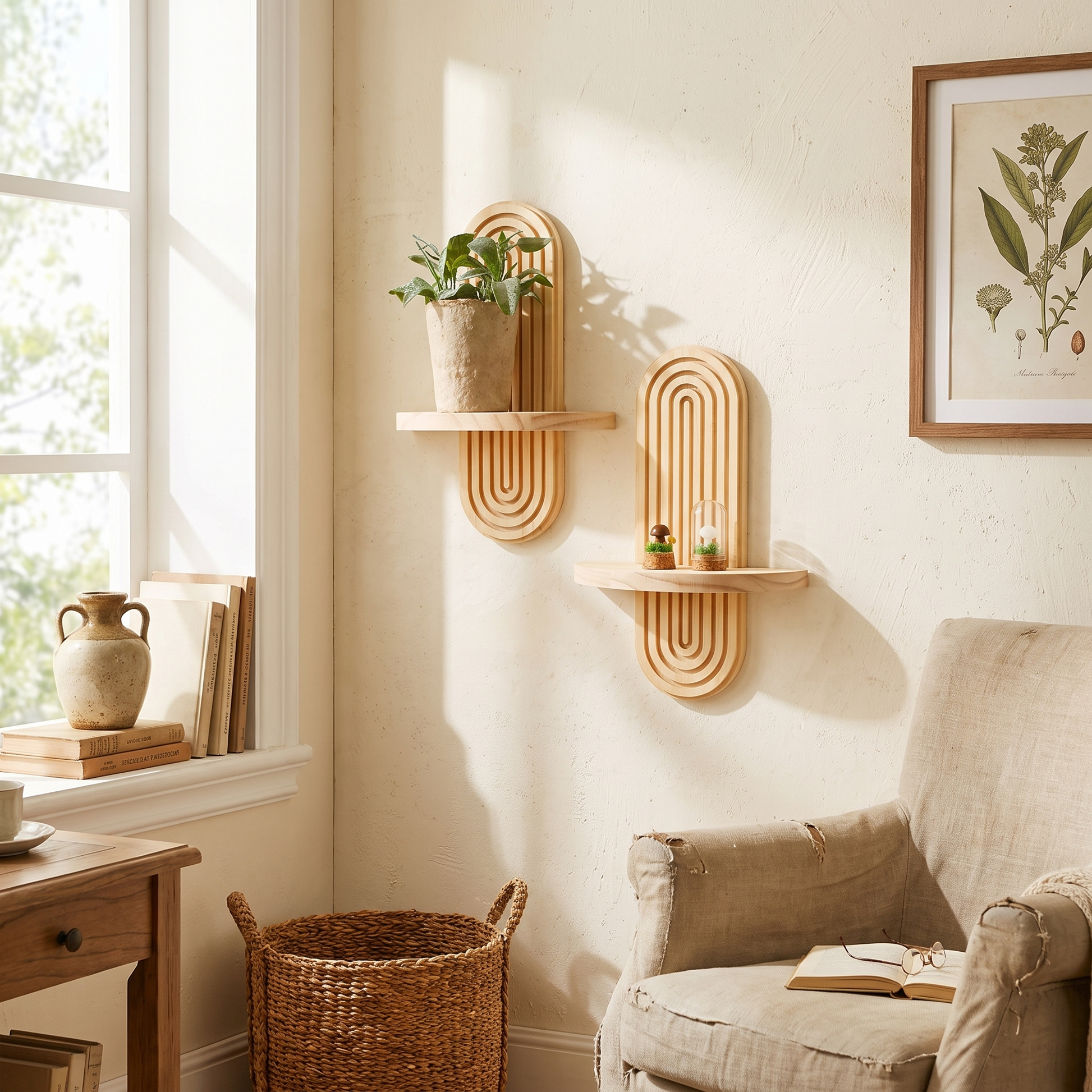 Arched Wooden Wall Shelf Boho Geometric Floating Display