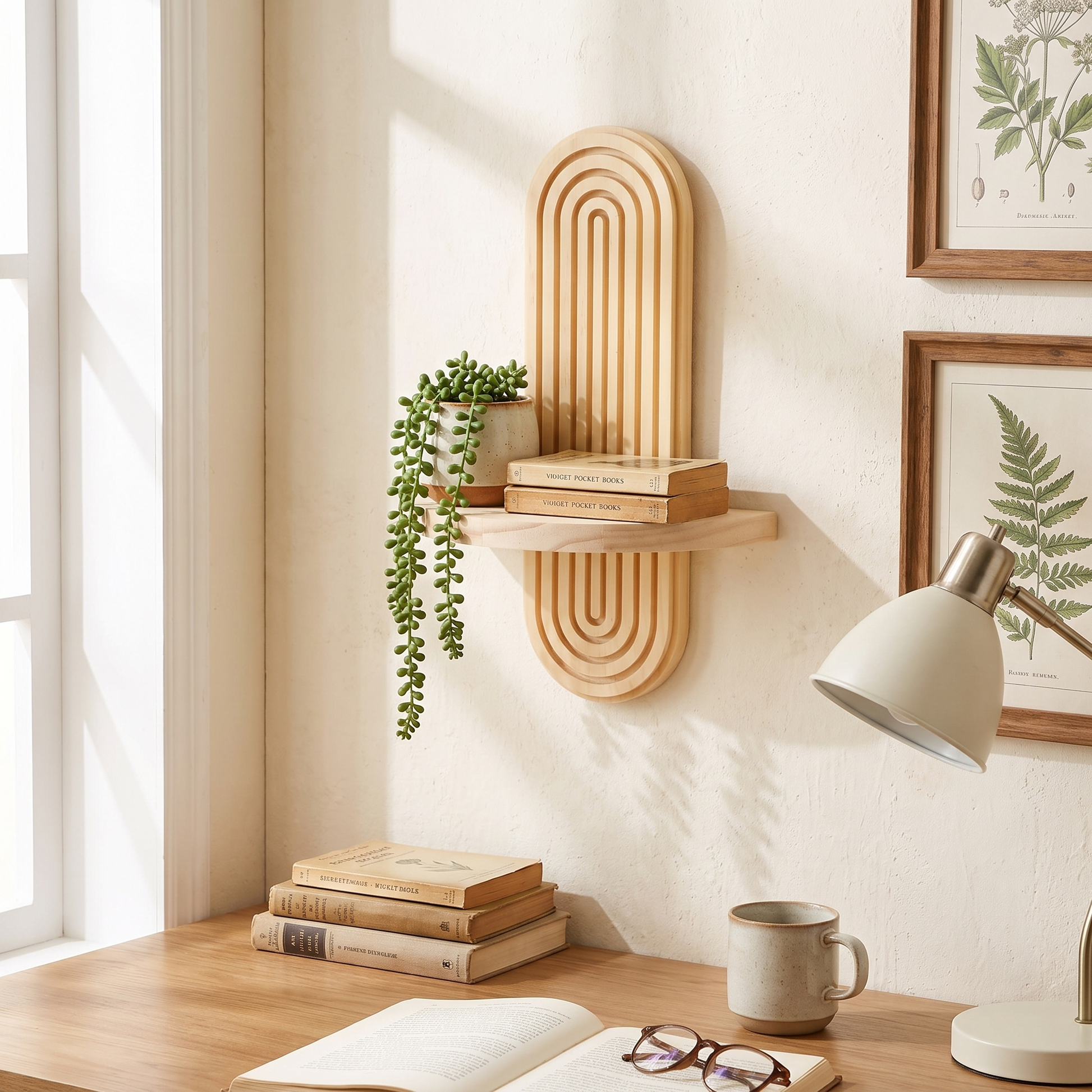 Arched Wooden Wall Shelf Boho Geometric Floating Display