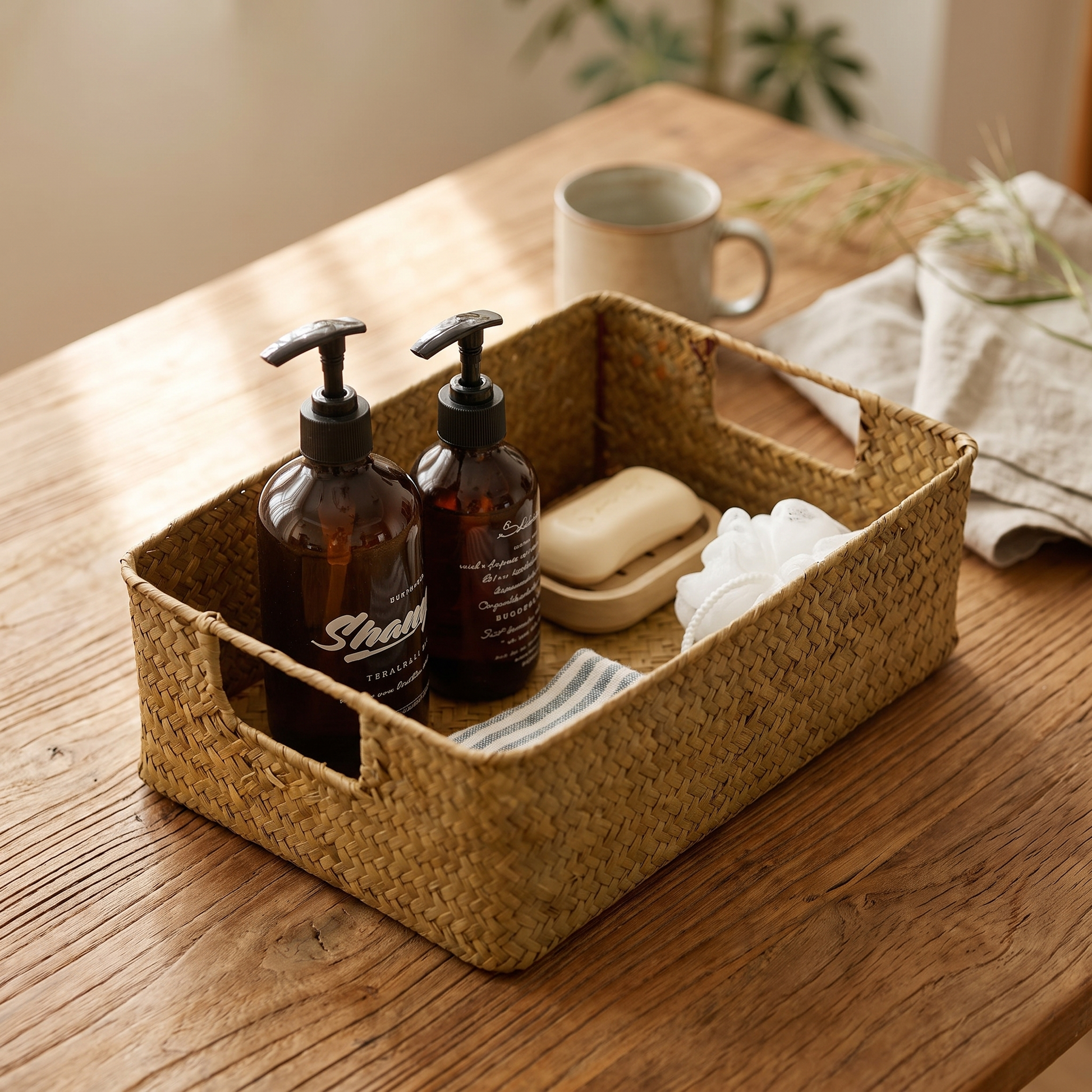 Woven Seagrass Basket Natural Wicker Storage and Plant Basket