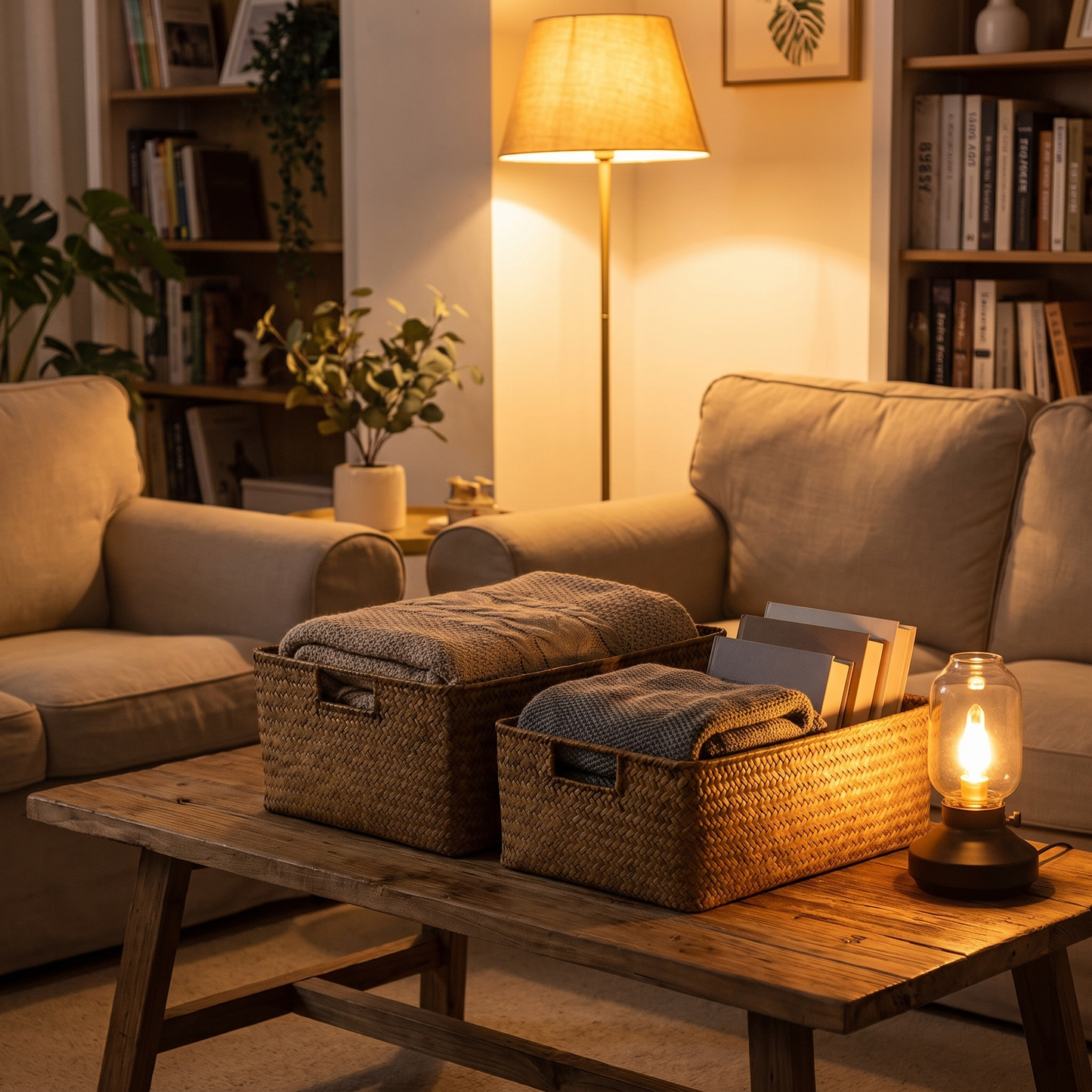 Woven Seagrass Basket Natural Wicker Storage and Plant Basket