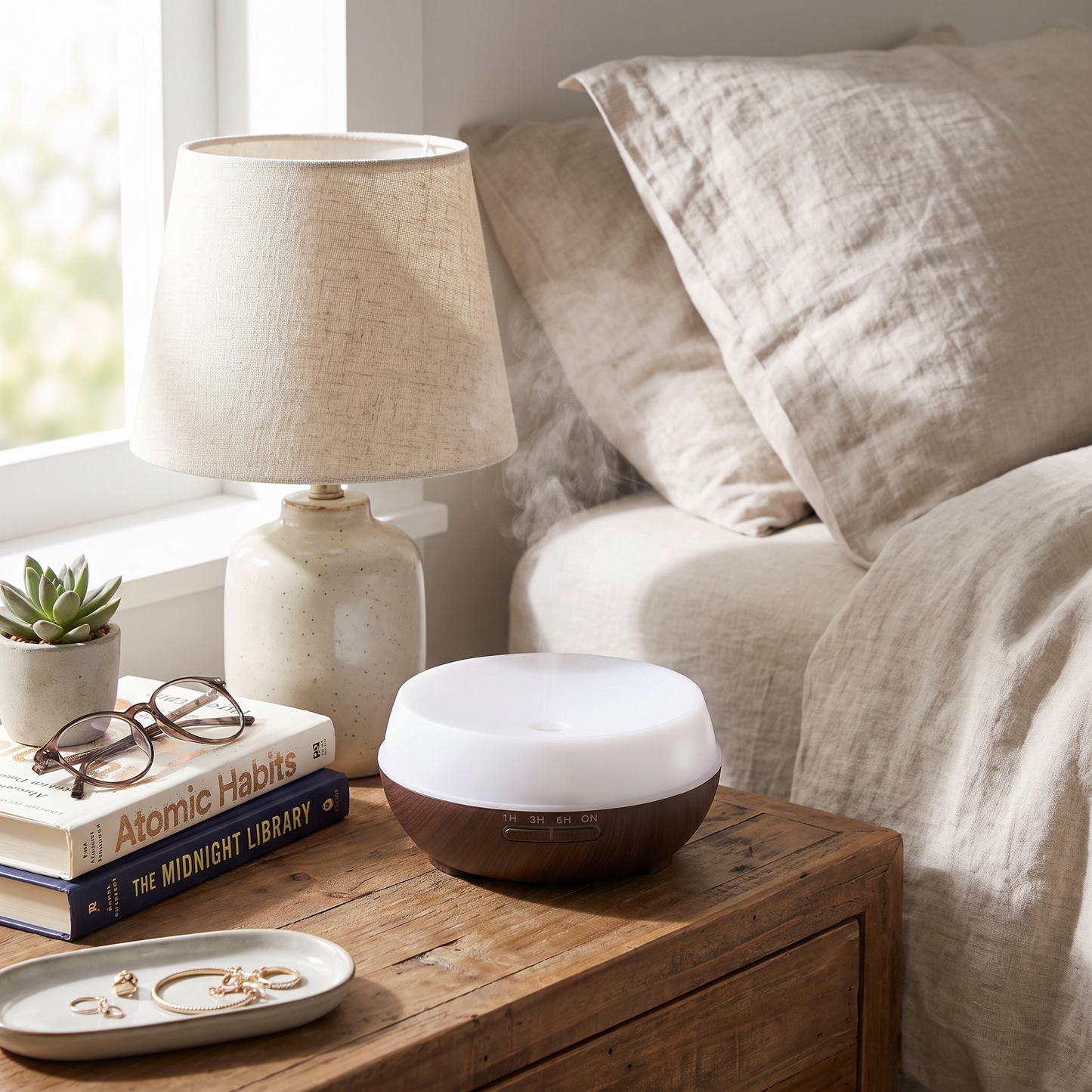 Wood Grain Aroma Diffuser 300ml Ultrasonic Mist and Night Light