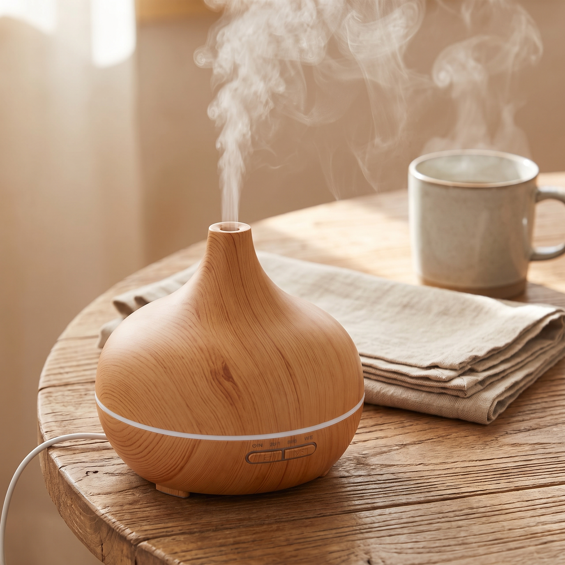 Wood Grain Aroma Diffuser 300ml Ultrasonic Mist and Night Light