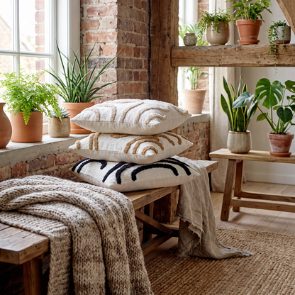 Boho Chenille Cushion Cover Tufted Geometric Lines 45x45cm