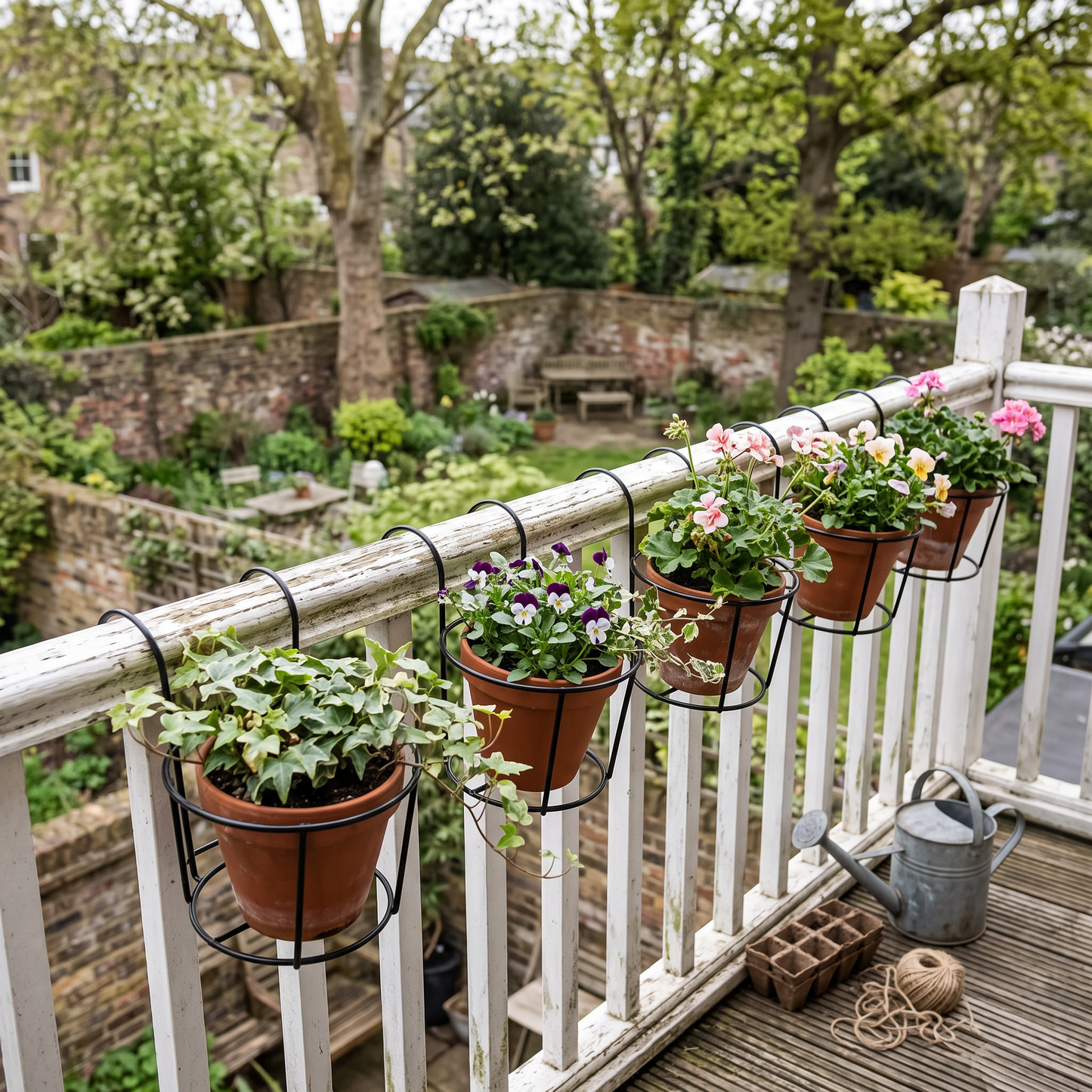 Balcony Rail Planters Black Metal Hanging Pot Holders