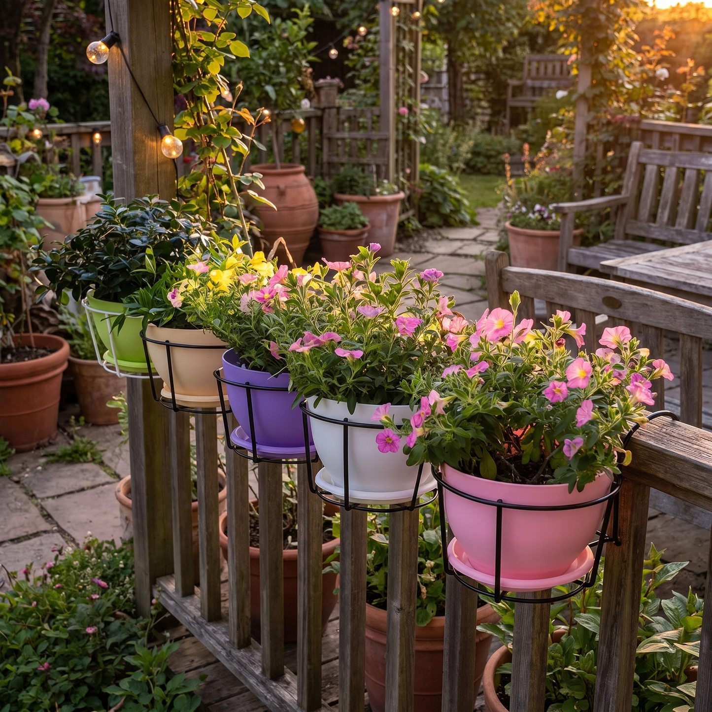 Balcony Rail Planters Black Metal Hanging Pot Holders