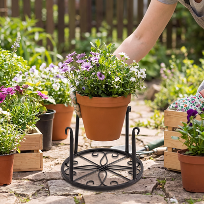 Iron Plant Stand Low Scrollwork Pot Rack for Patio and Balcony