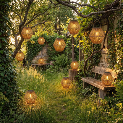 Woven Solar Lantern Boho Hanging Garden Light