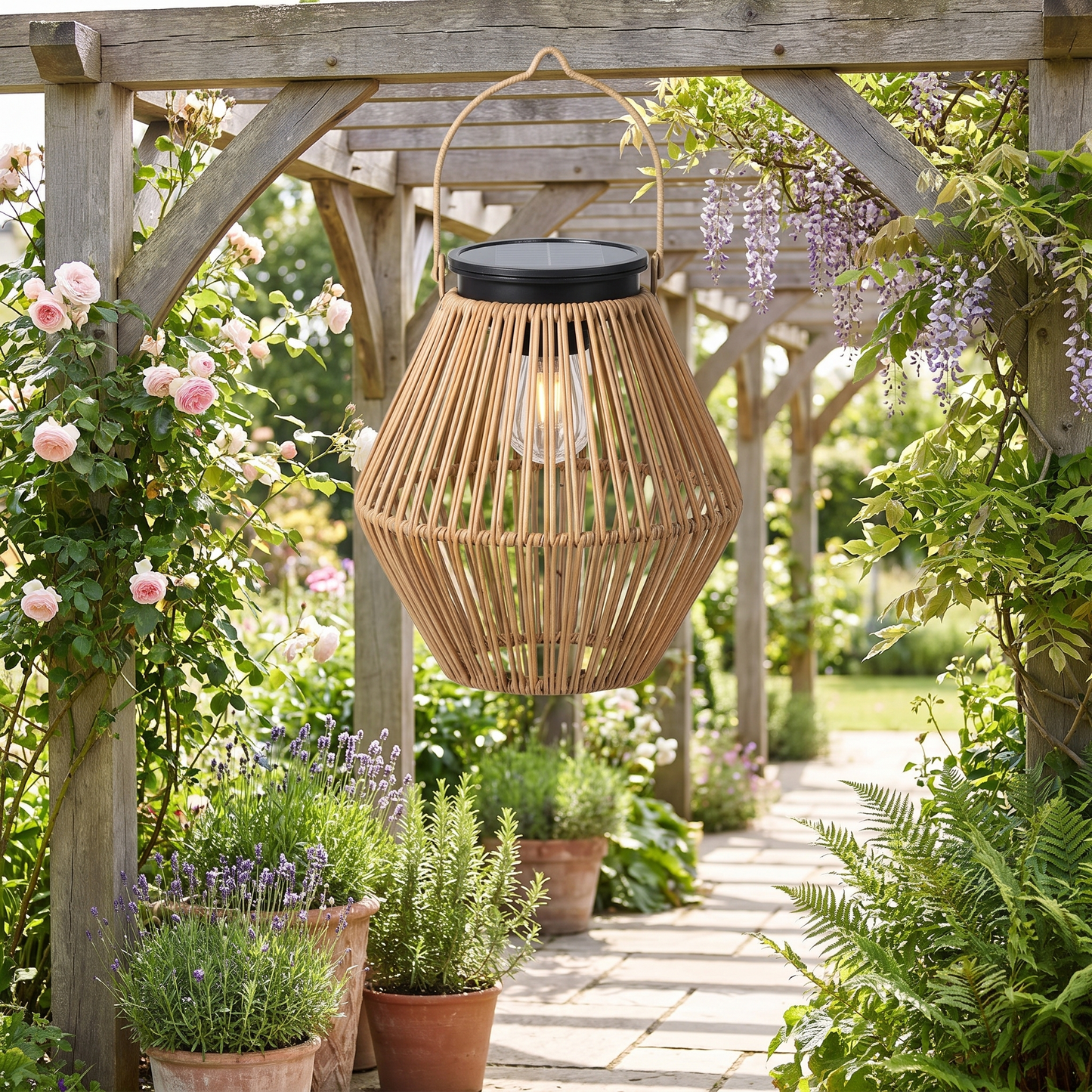 Woven Solar Lantern Boho Hanging Garden Light