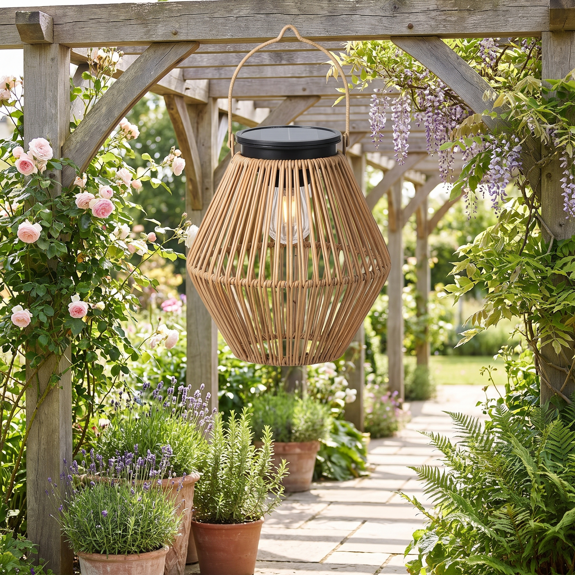 Woven Solar Lantern Boho Hanging Garden Light