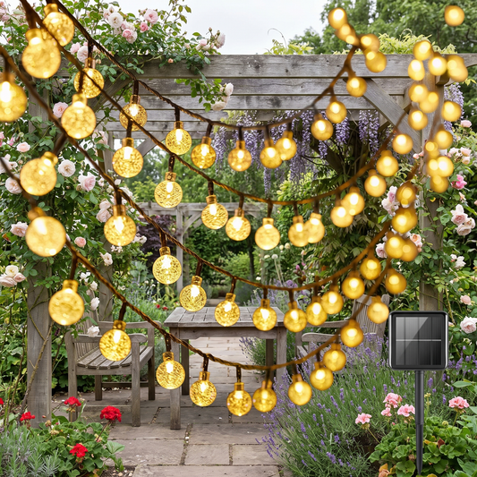 Solar Festoon Lights Warm White Crackle Globe String Lights