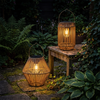 Woven Solar Lantern Boho Hanging Garden Light