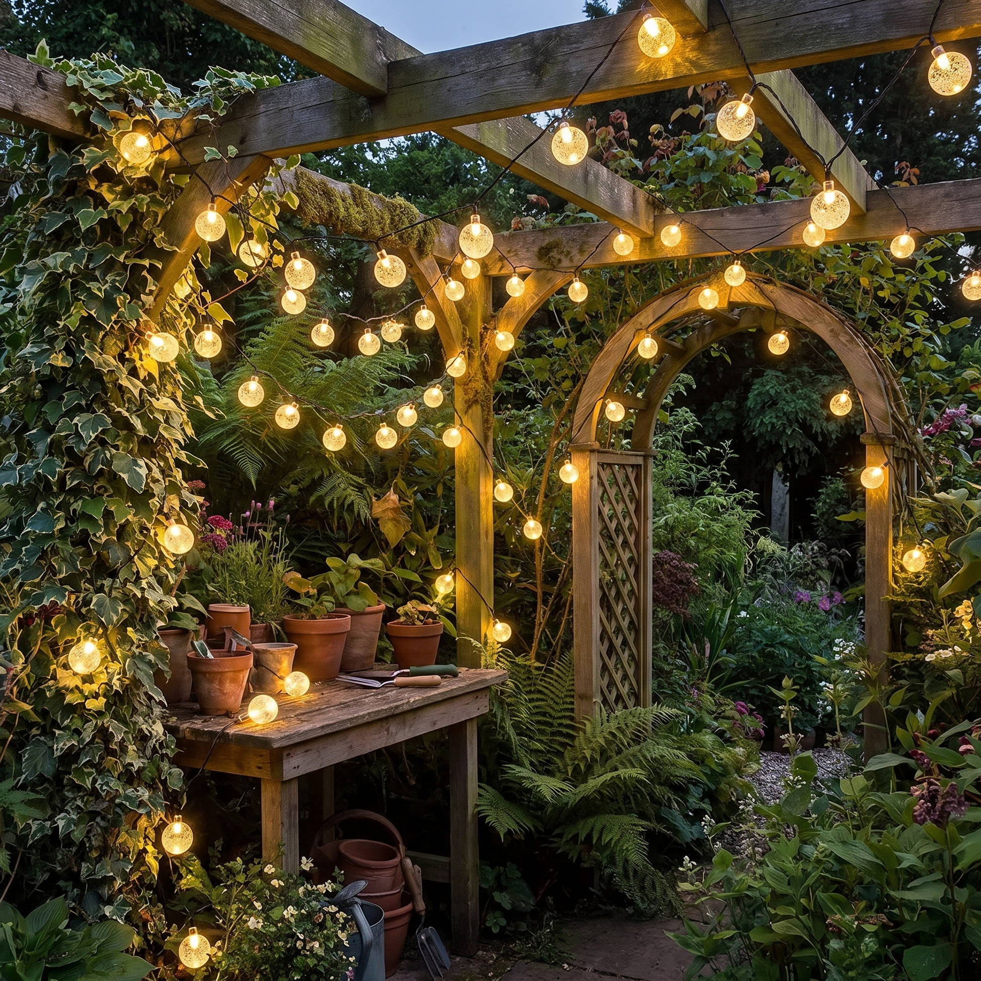 Solar Festoon Lights Warm White Crackle Globe String Lights