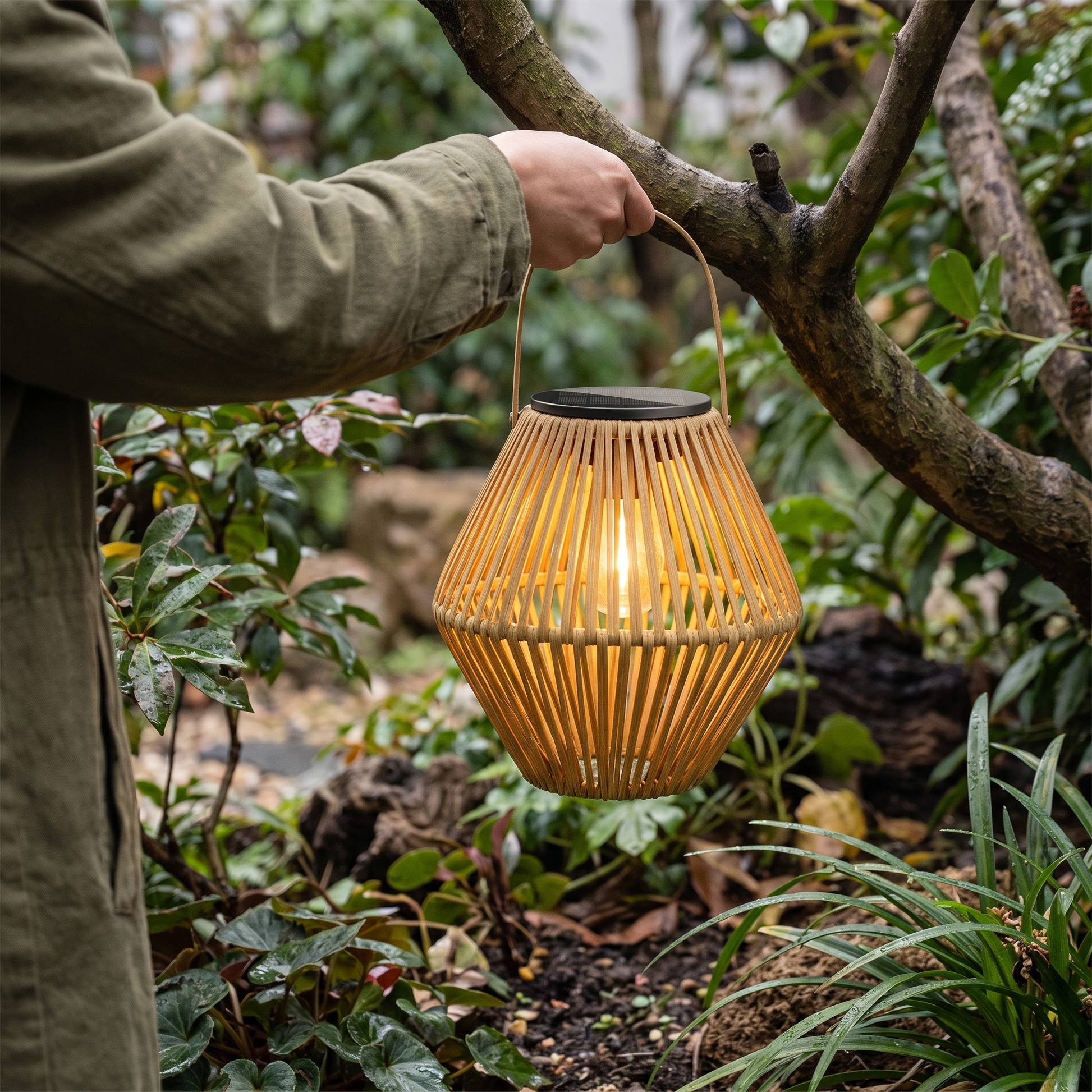 Woven Solar Lantern Boho Hanging Garden Light
